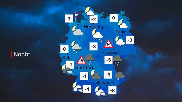 Eine richtige Winternacht: Frost bis -8 Grad und Glatteis-Gefahr