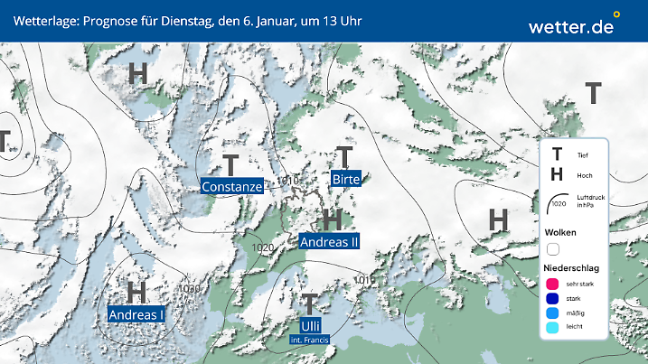 Ein Nordsee-Tief hält den Norden und die Mitte wechselhaft, während sich der Süden unter Hochdruckeinfluss deutlich ruhiger zeigt.