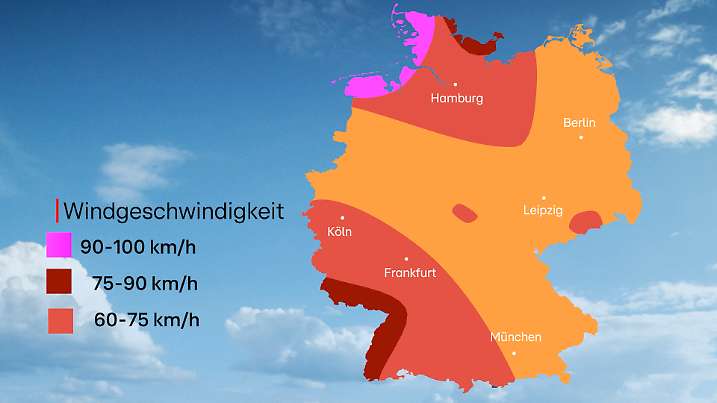 Die heftigsten Böen drohen durch Wintersturm Elli im Norden sowie im Südwesten.