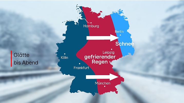 Im Tagesverlauf kommt die unwetterartige Glätte immer weiter ostwärts voran.
