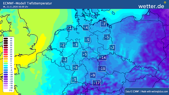 Ostwind! Das europäische Wettermodell setzt auf zunehmend eisige Kälte.