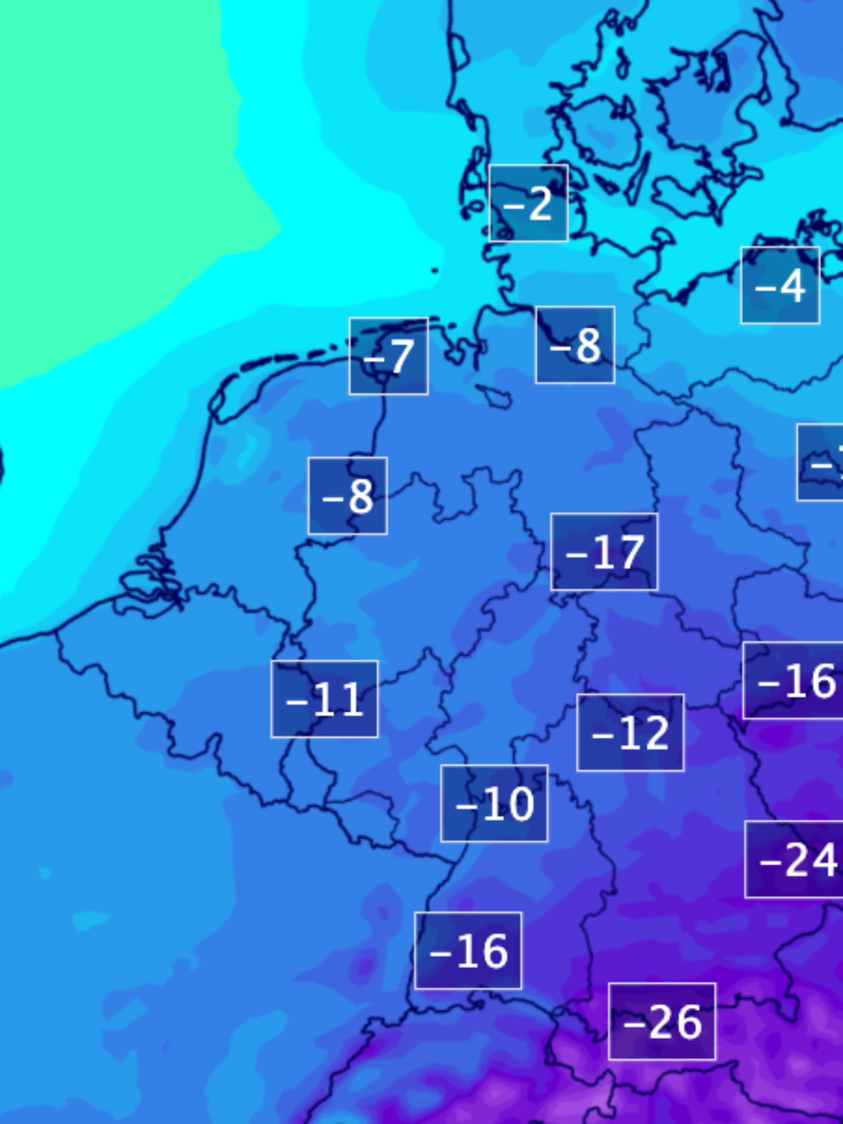 Tiefstwerte für die Nacht zum 1. Februar 2026