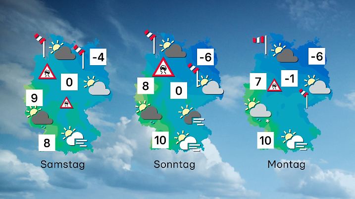 Die Grenze zwischen kalter und milder Luft verläuft diagonal über Deutschland hinweg.