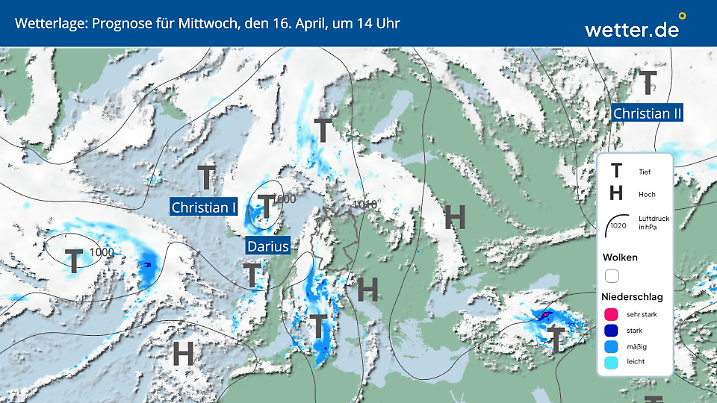 Die Wetterlage am Dienstag, 15.04.2025 um 14 Uhr