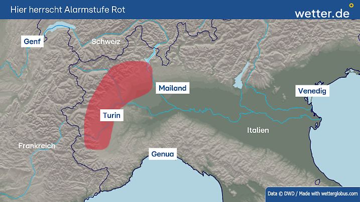 Alarmstufe Rot im Piemont: Starkregen und Überflutungen drohen in Turin und Umgebung