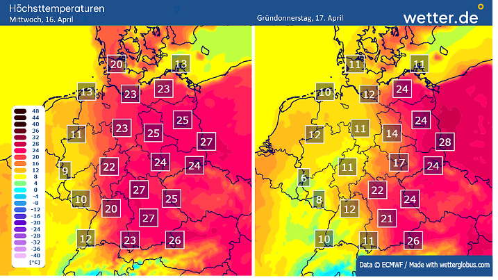 Wow! Große Temperaturunterschiede in Deutschland am 16 und 17. April