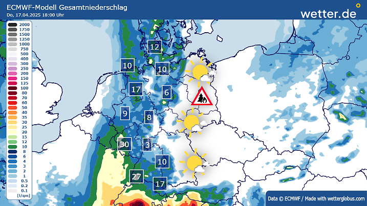 Regen im Westen, Sonne und hohe Waldbrandgefahr im Osten