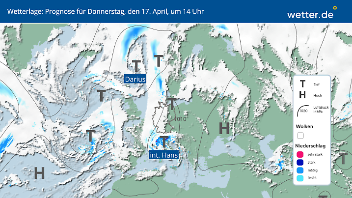 Wetterlage für Donnerstag, 17. April, in Deutschland