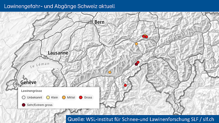 Lawinenabgänge bis am Donnerstag bis zum Mittag