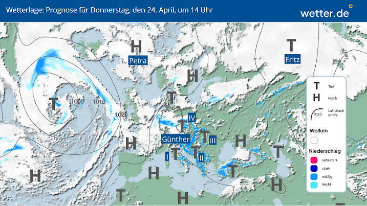 Die Wetterlage über Europa am Donnerstag, 24.04.2025