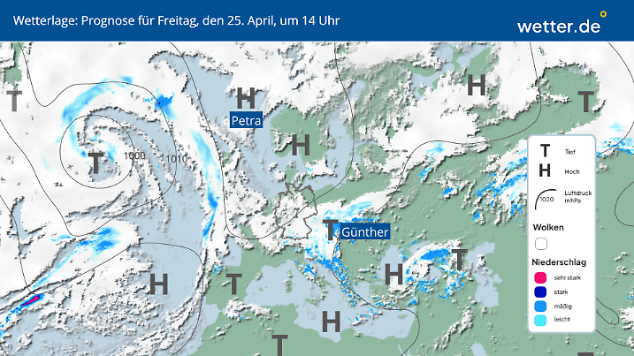 Das Höhentief zieht Richtung Südosteuropa ab. Ab Samstag setzt sich dann wieder höherer Luftdruck durch, mit einer östlichen Strömung bleiben die Temperaturen aber vorerst gedämpft.