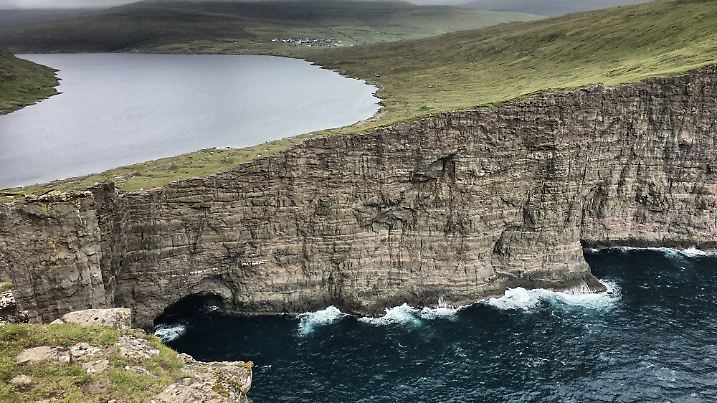 Landscape and cliffs around Trælanípa and Sørvágsvatn, Vágar, Faroe Islands.