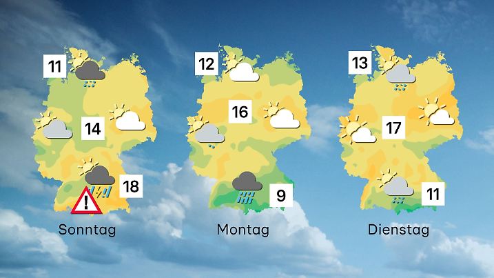 Wettervorhersage für 3 Tage ab Sonntag.