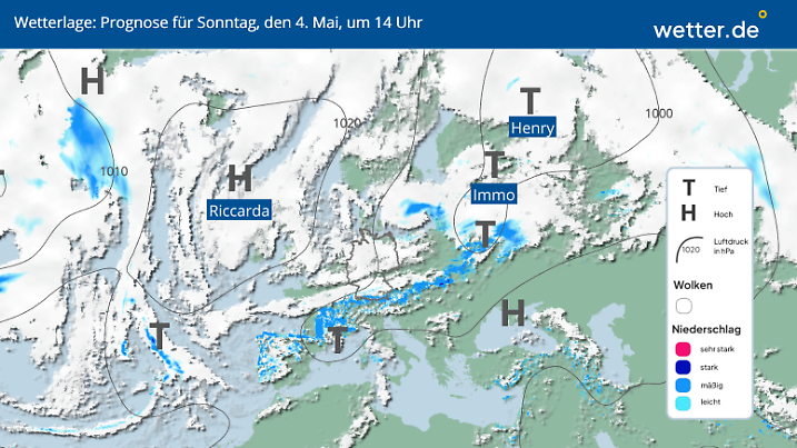 Die Wetterlage am Sonntag, 4. Mai 2025