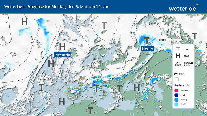 Die Wetterlage am Montag, 5. Mai 2025