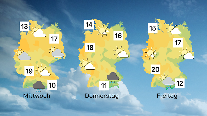 Wettervorhersage für 3 Tage ab Mittwoch.