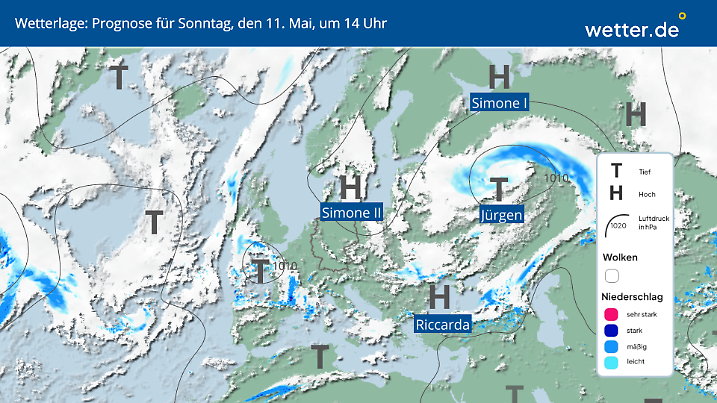 Die Tiefs ziehen um Deutschland herum