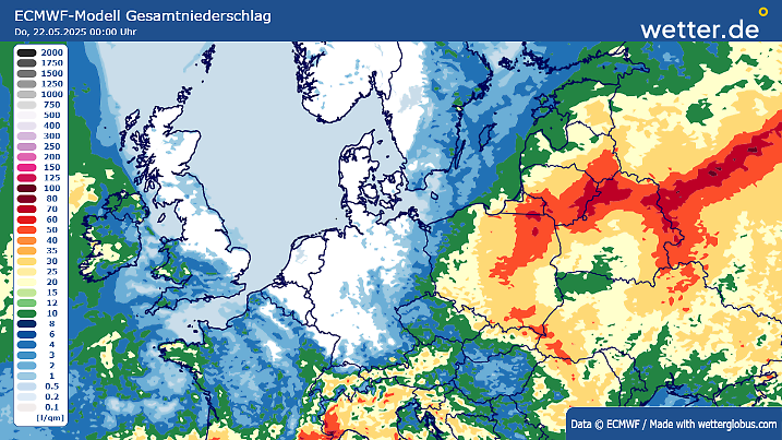 Regensummen bis Donnerstag, 22. Mai, 0.00 Uhr