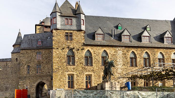 Solingen, Germany - Nov 10th 2021: Schloss Burg -castle in Solingen, Germany, is a famous travel destination in area. Currently castle is going through a massive restoration operation.