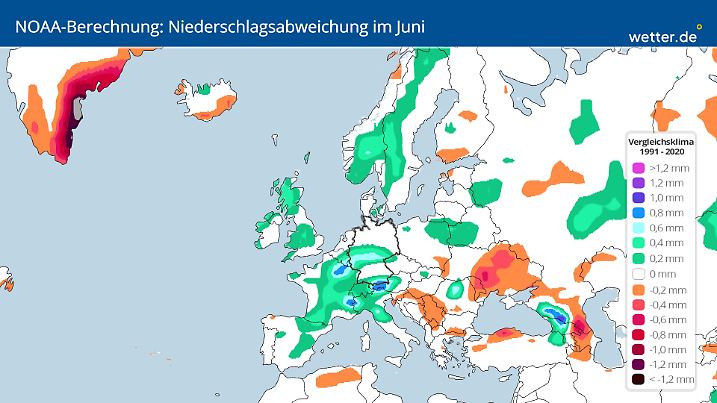 Die amerikanischen Kollegen der NOAA sehen einen durchaus feuchten Juni