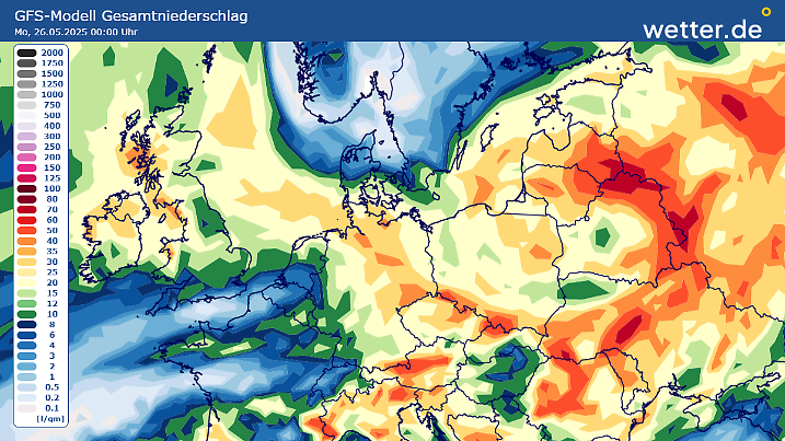 Die Regenmengen bis Montag, 26.05.2025