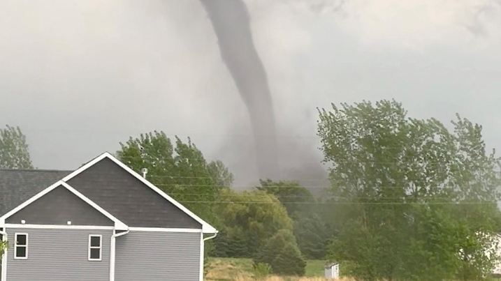 A tornado swirls in New Richmond, Wisconsin