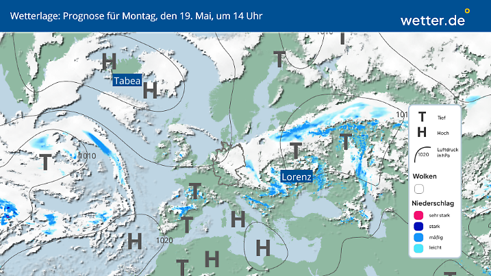 Wetterlage am Montag, 19.05.2025