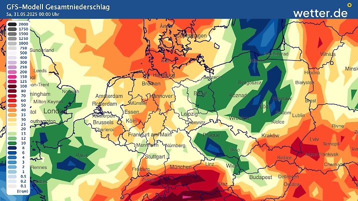 Je nach Wettermodell sind durchaus größere Niederschlagsmengen möglich.