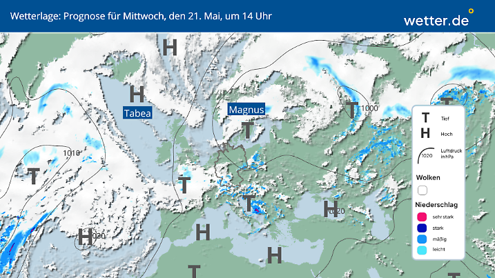 Wettervorhersage für Mittwoch, 21. Mai, in Deutschland
