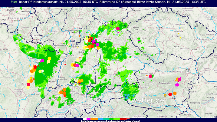 Gegen 18:30 tummeln sich Gewitter noch im Nordosten von Baden-Württemberg, bzw. Nordwesten von Bayern.