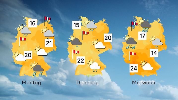 Wettervorhersage für 3 Tage ab Montag in Deutschland