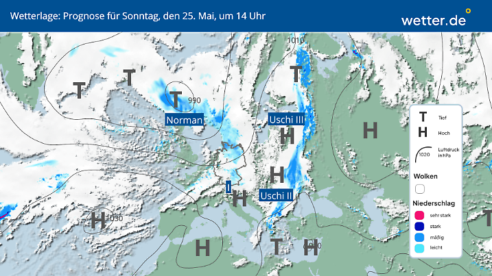 Wetterlage für Sonntag, 25. Mai in Deutschland