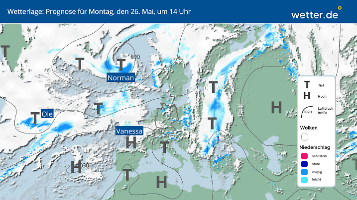 Wetterlage für Montag, 26. Mai in Deutschland