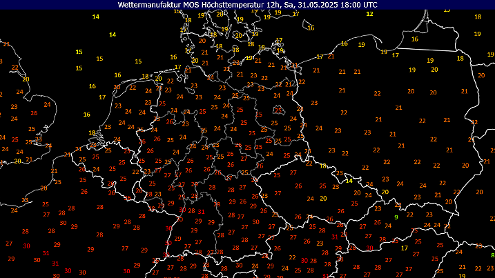 Die Prognosen für die Spitzentemperaturen am Samstag reichen bis 31 Grad