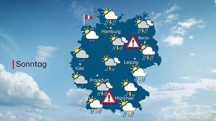 Unwettergefahr am Sonntag: Mit den Gewittern können Starkregen, Hagel und Sturmböen auftreten