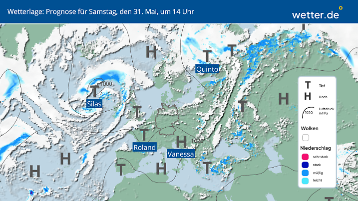 Tiefdruckgebiete verdrängen Hoch Vanessa und lassen das Wetter unbeständiger werden.
