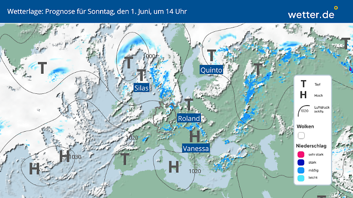 Prognose: Wetterlage am Sonntag, dem 1. Juni