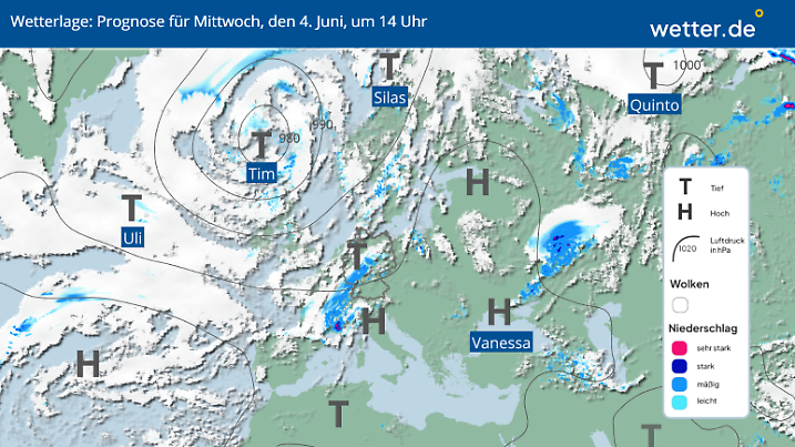 Die Wetterlage am Mittwoch, 04.06.2025