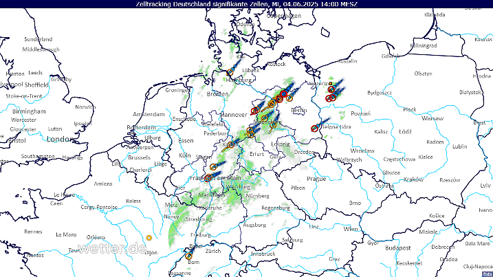 Aktuelle Gewitter und Zugrichtung 