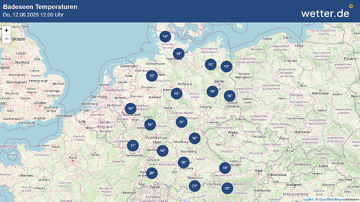Wassertemperaturen in den Badeseen