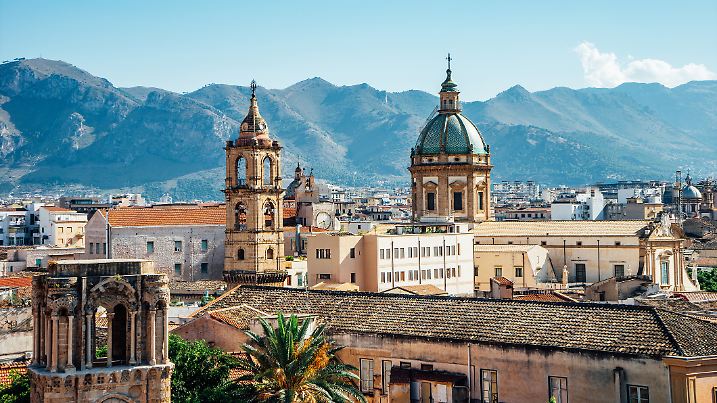 Skyline view of Palermo on a sunny day. High angle view.