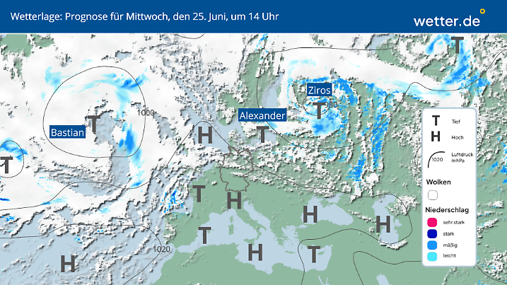 Wetterlage für Mittwoch, 25. Juni, in Deutschland
