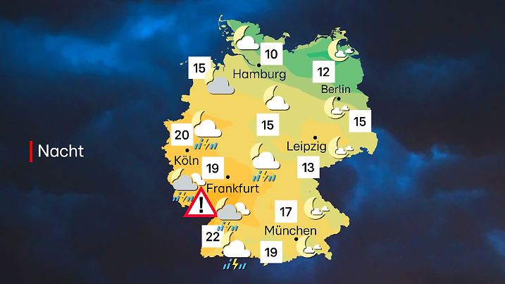 Teils drohen schon in der Nacht Gewitter