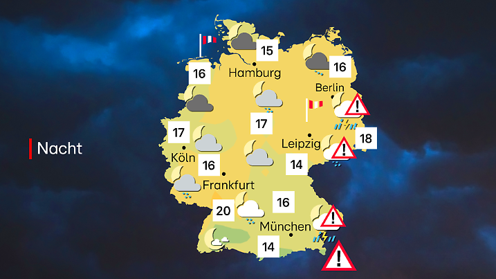 In der Nacht drohen teils Unwettergefahren