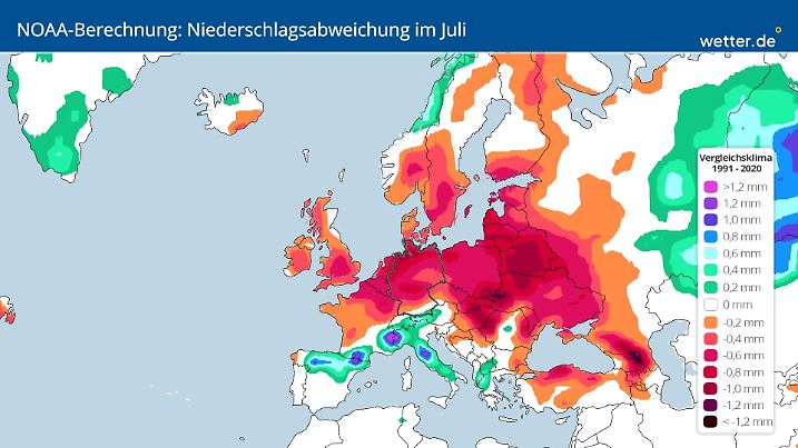 Nach dieser Prognose würde im Juli 2025 zu wenig Regen fallen. Die Dürreproblematik und die Waldbrandgefahr könnte sich dann verschärfen.