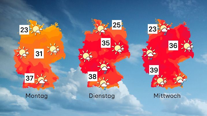 Wettervorhersage für 3 Tage ab Montag, 30. Juni