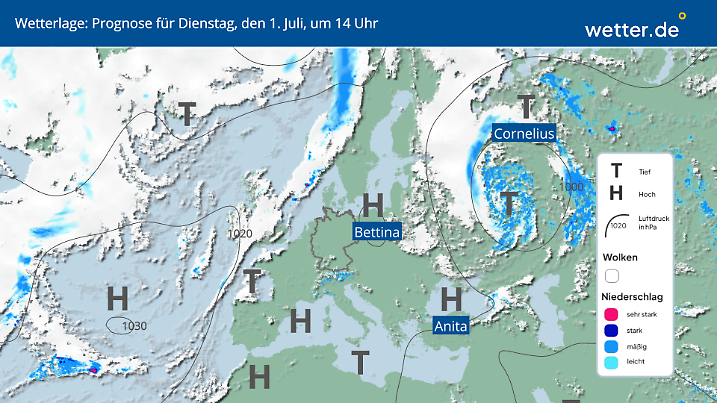 Wetterlage am Dienstag 1. Juli