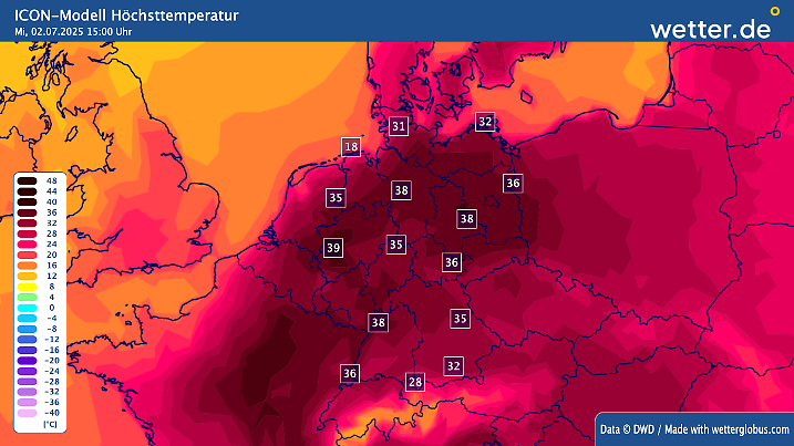 Extreme Hitze hat sich großflächig über Deutschland ausgebreitet.