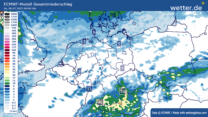 Regenmengen bis Sonntag, 06.07. ,0 Uhr