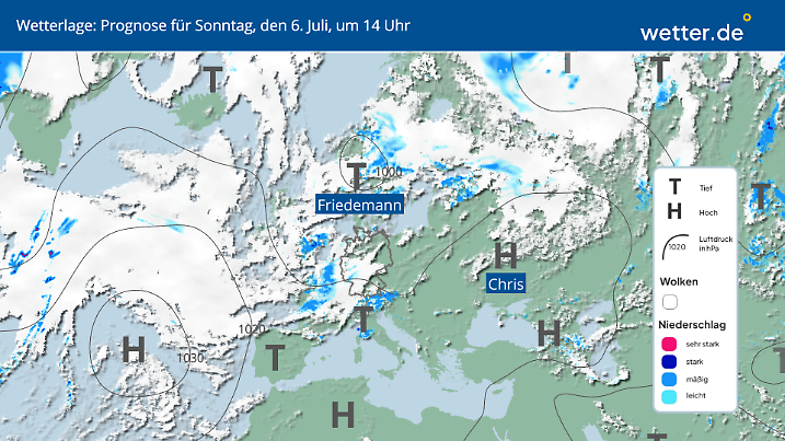 Tief Friedemann liegt über Skandinavien - auf seiner Rückseite erreicht uns kalte Luft.
